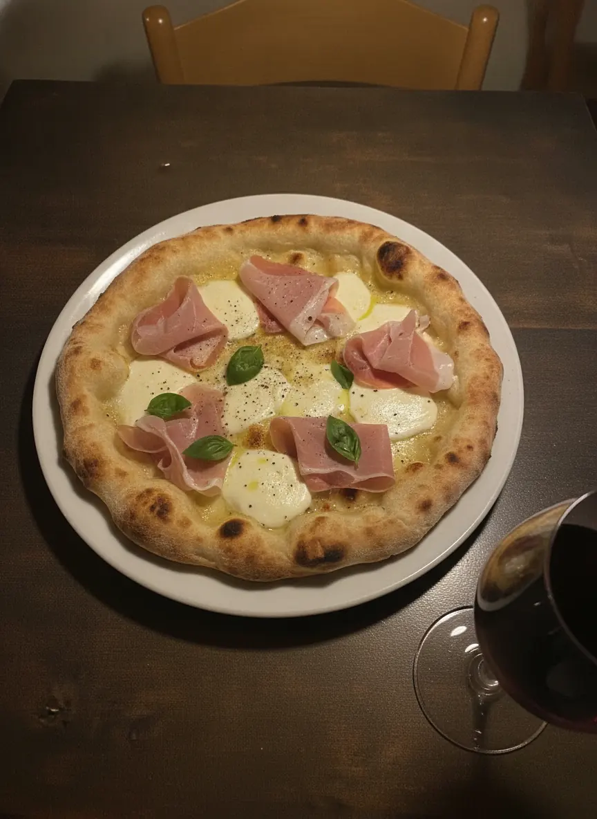 Pinsa Romana mit Mozzarella und Prosciutto Cotto